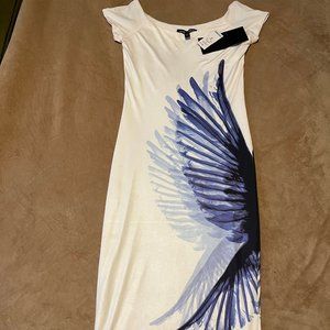 Bebe Addiction Fallen Angel Midi Dress White and Blue Small